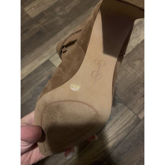 Jessica Simpson Women's brynne bootie Brown leather High Block Heel Pocket Boots - Picture 4 of 4